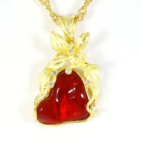 K18 18金 YG ネックレス ファイアオパール 5.70 ダイヤ カード鑑別書 中古