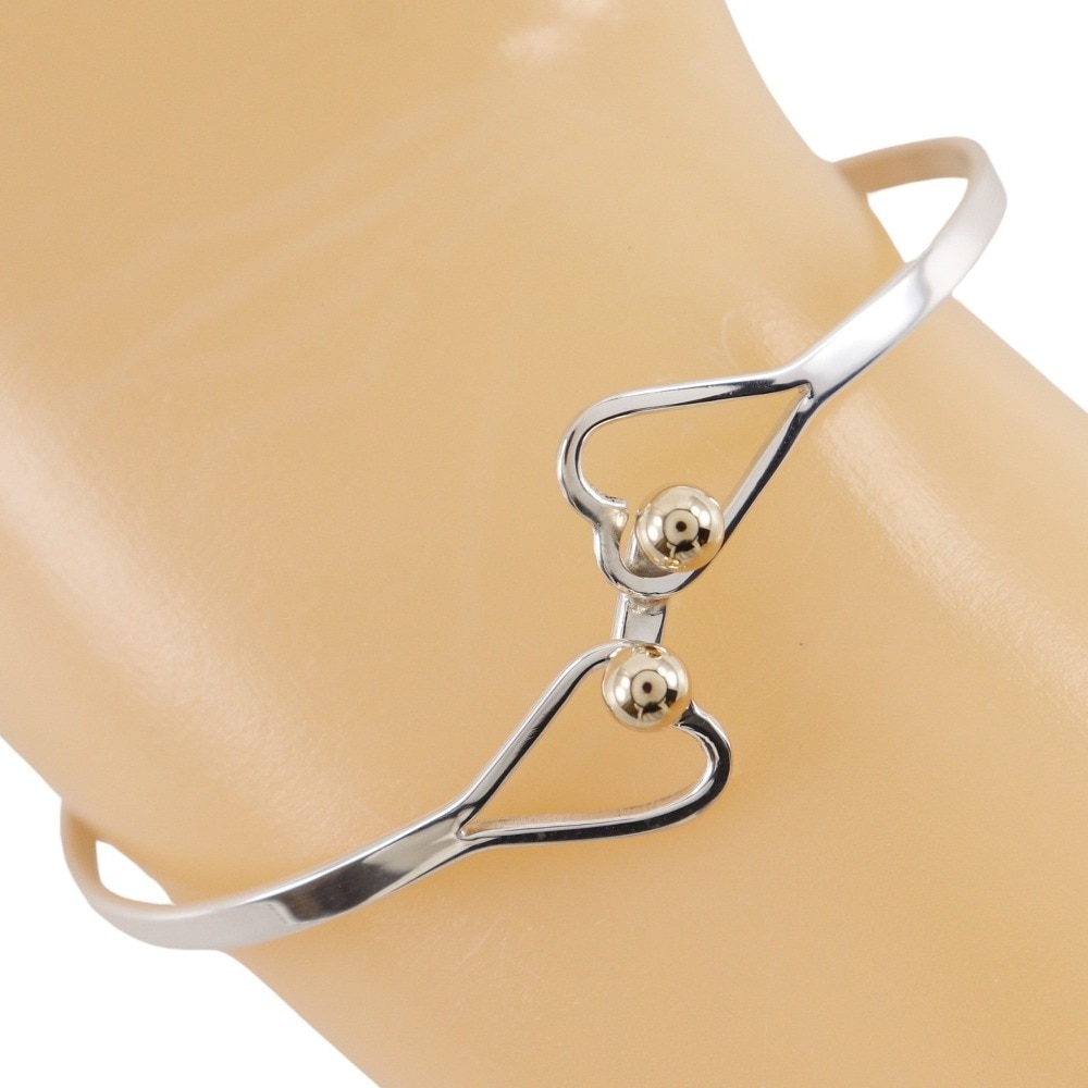 フック＆アイ ダブルハート バングル シルバー925 K14イエローゴールド 約5.3g レディース 中古品