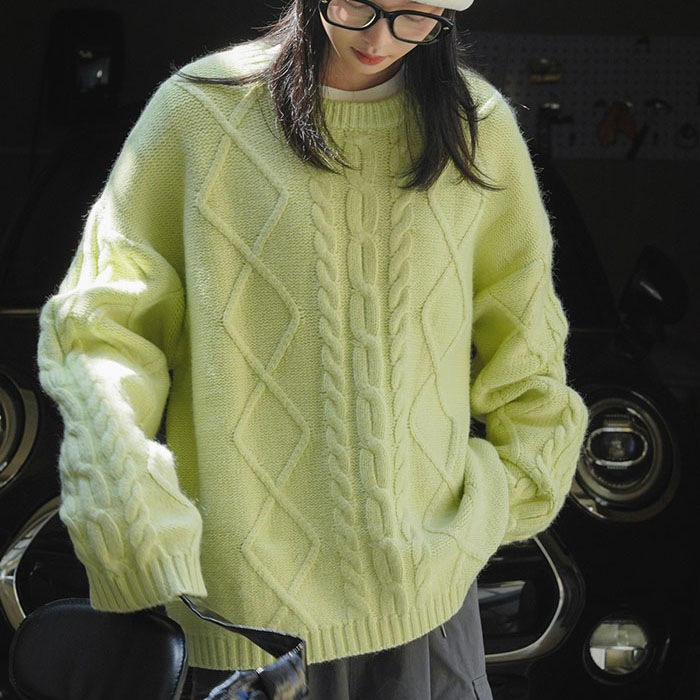 ニットセーター レディース ケーブルニット クルーネック 長袖 着痩せ セーター ニット ケーブル編み 春 秋 冬 トップス 秋冬 無地 オーバーサイズ ビッグシルエット 丸首 大きいサイズ 韓国ファ