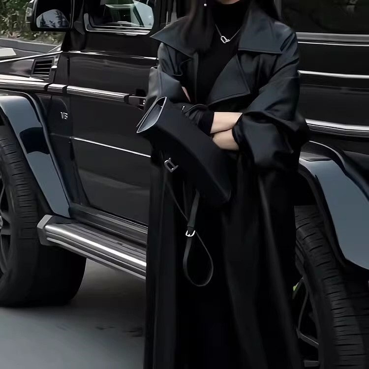 レディース ジャケット アウター ロング 長袖 襟付き ストレート シンプル 上品 かっこいい レトロ ボーイッシュ 個性的 クール モード系 エレガント 主役級 存在感 都会的 ワイルド 無地 秋