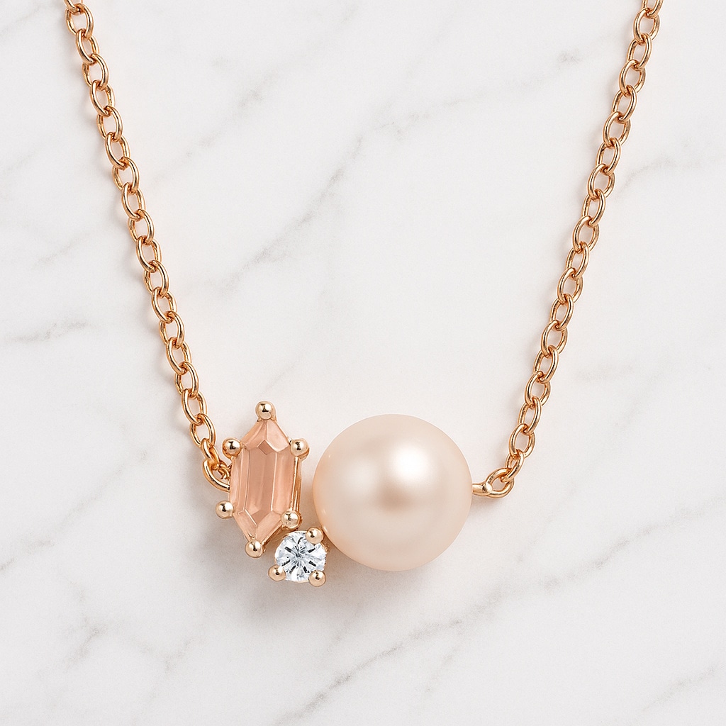 [高品質Silver925]ジルコン925スターリングローズゴールド天然淡水パールネックレス