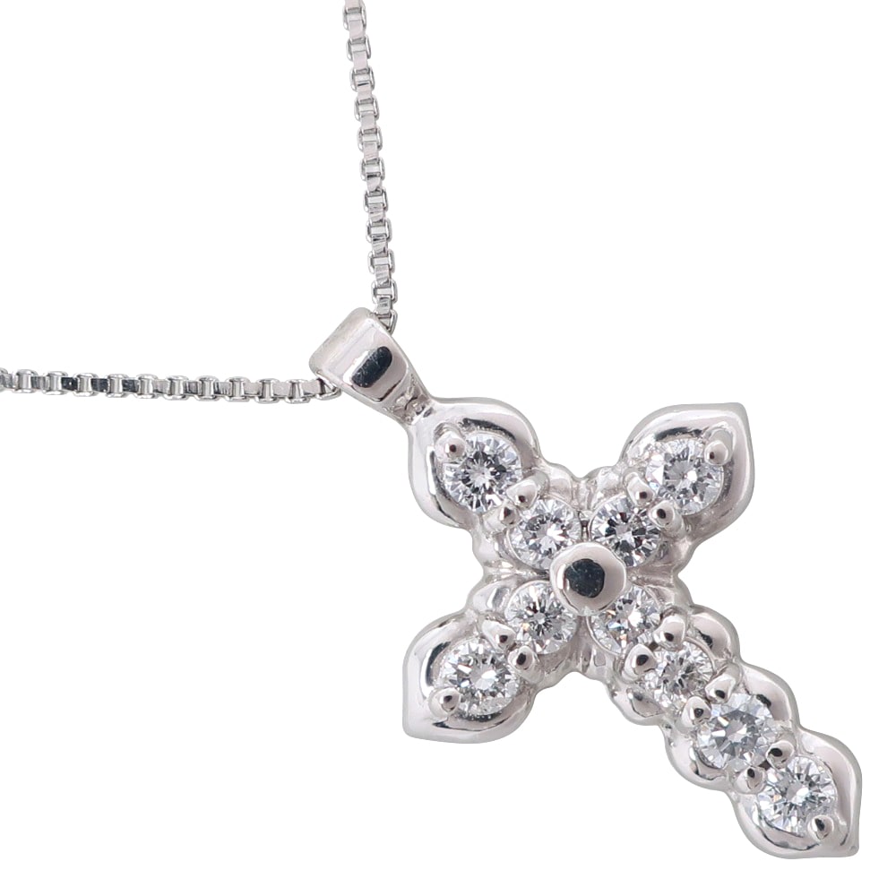 クロス ネックレス Pt850プラチナ ダイヤモンド 0.22 約3.4g レディース 中古品 Aランク