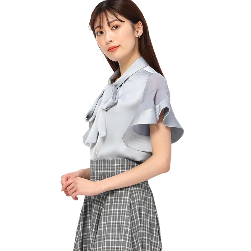 [ミッシュマッシュ] ブラウス レディース トップス サテン ボウタイ リボン フレアスリーブ 半袖 フェミニン BLUE 5,655円