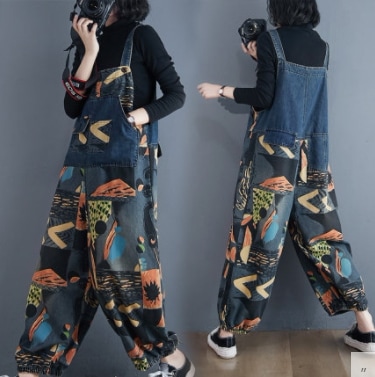 オーバーオール ボトムス パンツ カジュアル ブルー 青 ロング丈 ワイド ボタン ポケット 綿