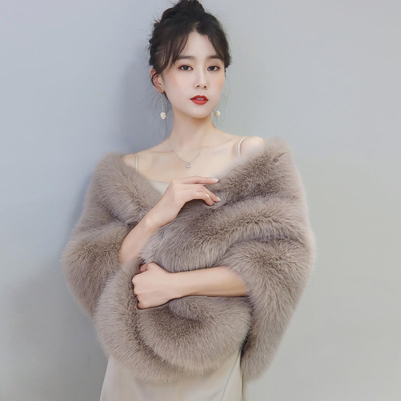 冬用女性用ウェディングショールプラスベルベットイミテーションファーウェディング花嫁の乾杯スーツジャケットチャイナドレスアウターウェア