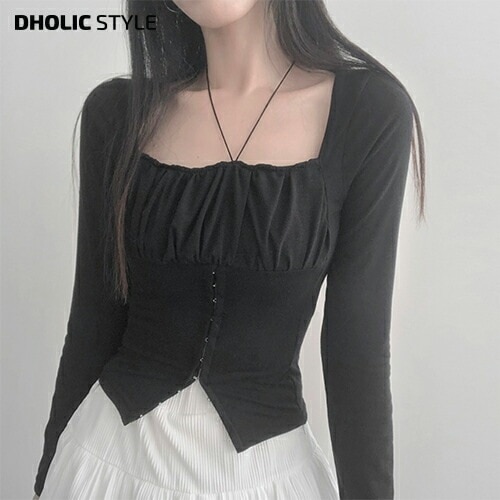 コルセットシャーリング長袖Tシャツ・p628775