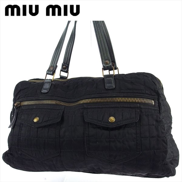 ボストンバッグ ハンドバッグ キルティング レディース メンズ ブラック ゴールド 中古