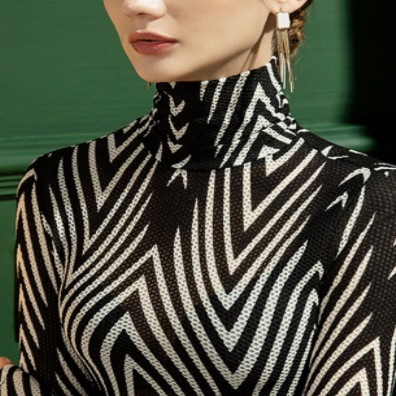 個性的ボーダー柄タイトハイネックトップス トップス カットソー 長袖 ハイネック スリム タイト