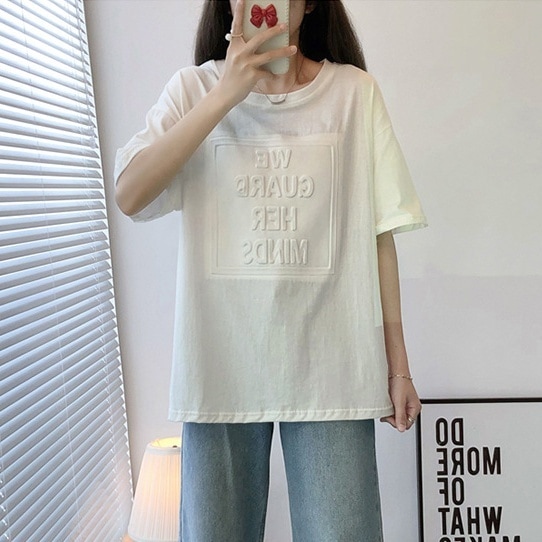 トップス カットソー Tシャツ ロゴTシャツ 半袖 ラウンドネック プルオーバー ミディアム丈 かわいい 大人可愛い きれいめ シンプル 上品 おしゃれ かっこいい カジュアル こなれ感 個性的