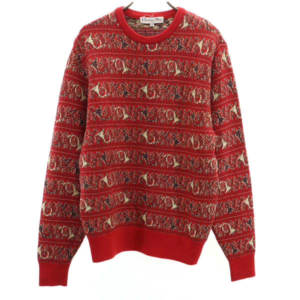 Christian Dior SPORTS クリスチャンディオール スポーツ 90s ウール オールド 総柄 長袖 セーター M レッド ニット メンズ 古着