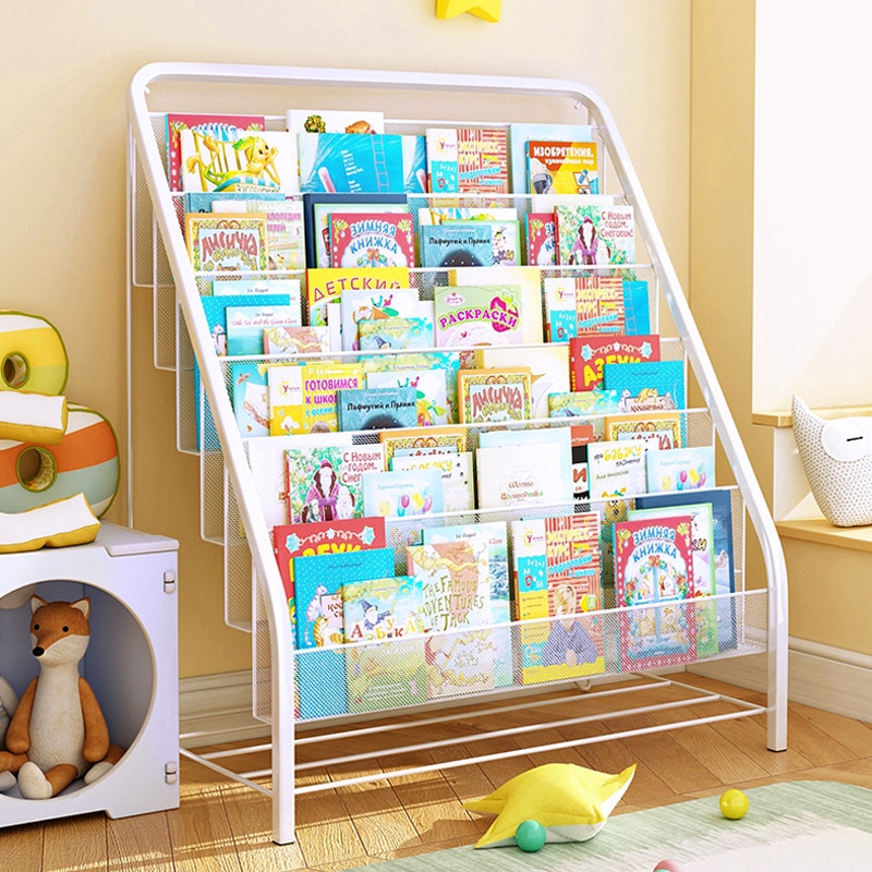 子供用本棚家庭用床置きシンプルな赤ちゃん絵本棚小型設置不要アイアン製多層収納本棚