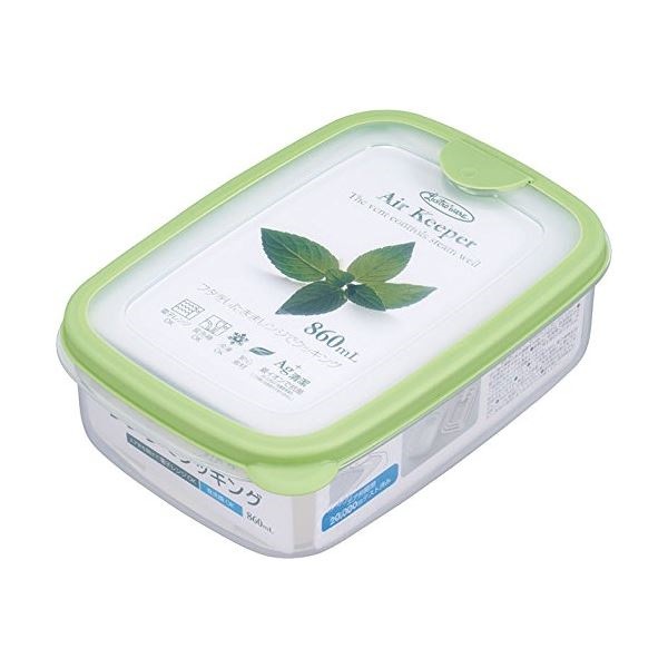 （まとめ） エアキーパー フードケース/保存容器 ソフトグリーン Mサイズ 860ml 抗菌効果 食洗機可 60個セット