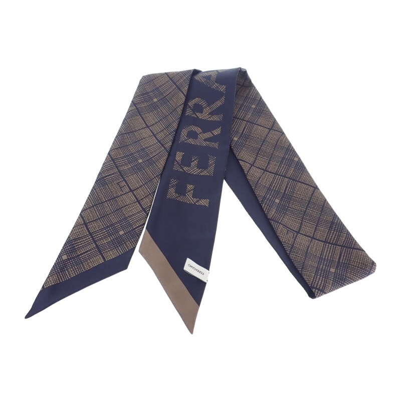 バンドゥ チェック 32_0890/001 スカーフ シルク ネイビー レディース【SAランク】