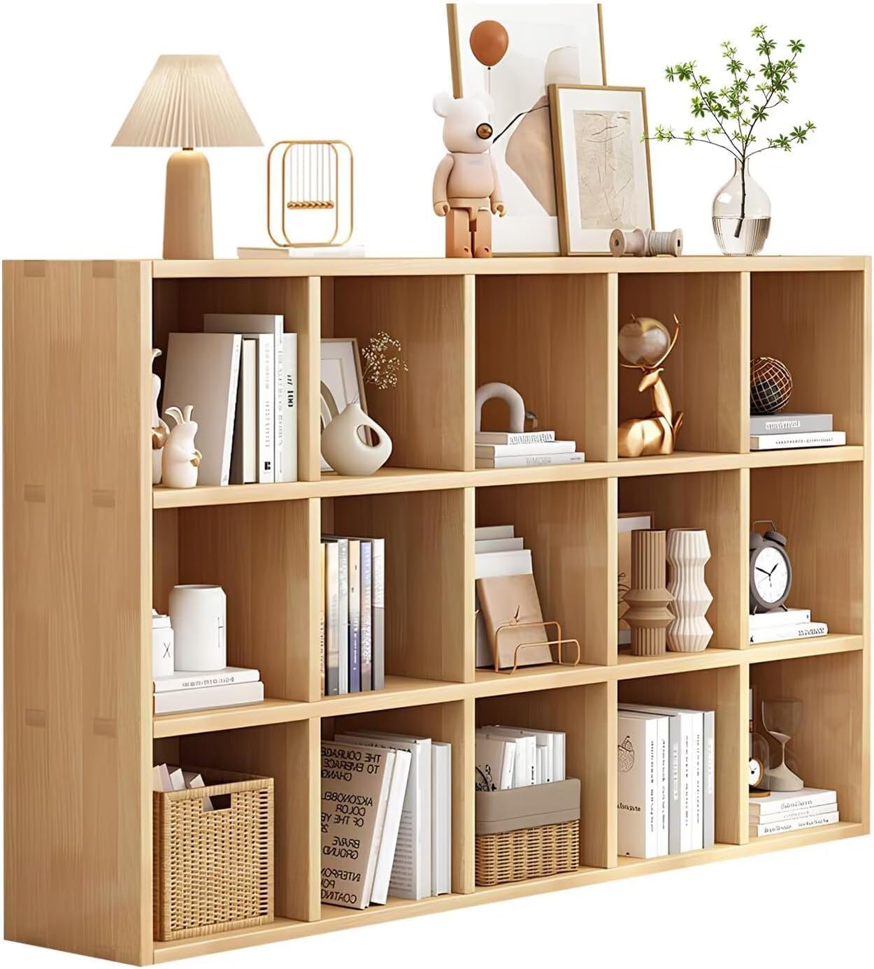 無垢材製オープンラック 5列3段 150×30×90cm 大容量収納 省スペース設計