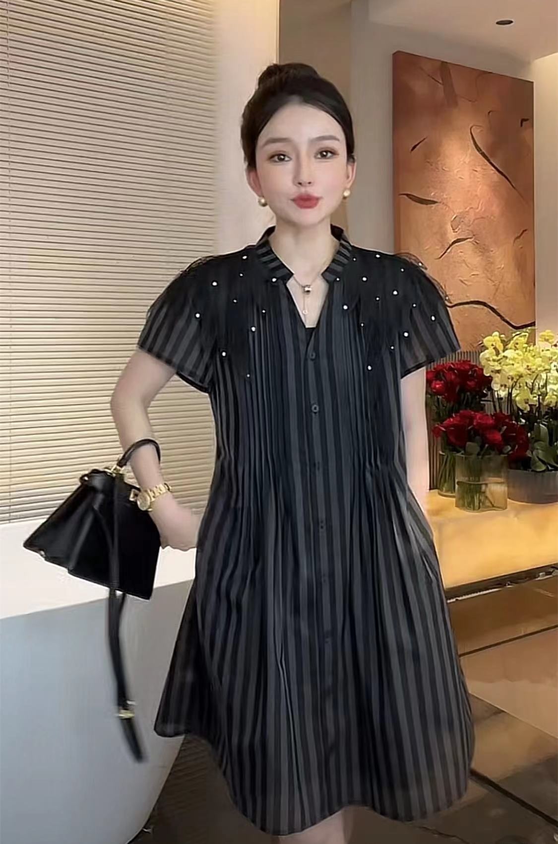 生地 DAQIAN 大金カスタムメイドのサスペンダー付き高級ドレス年齢を軽減するミドル丈のスカートA53