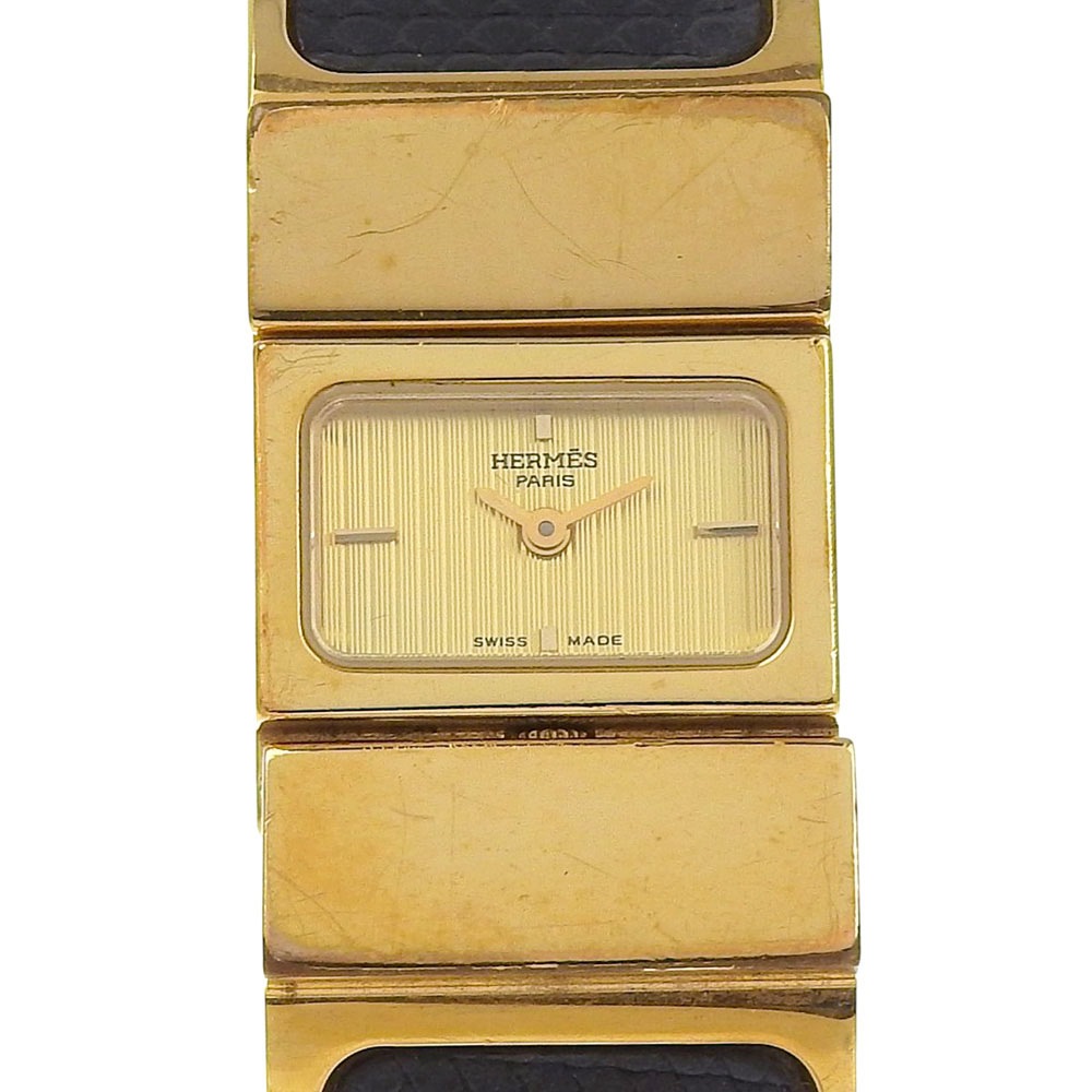 ロケ LO1.201 腕時計 金メッキ リザード クオーツ アナログ表示 レディース ゴールド文字盤 中古品