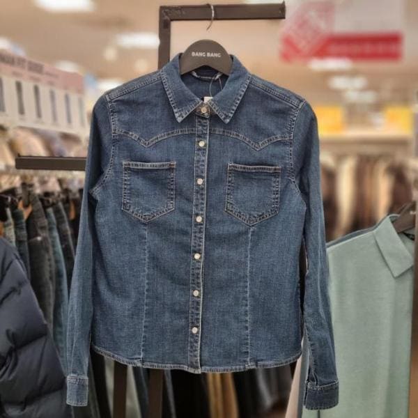 HC21 女性 春 ベーシック スパン 長袖 デニムシャツ NSMD11 (S45384926)