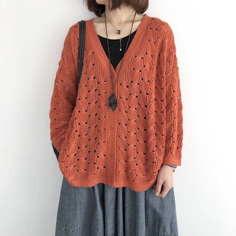 クロシェ編み レース カーディガン レディース 7色トップス Vネック 鍵編み トップス かぎ編み カーディガン カットワークレース 長袖 パフスリーブ 前開き ワンサイズ ベージュ オレンジ ブラウ 4,878円