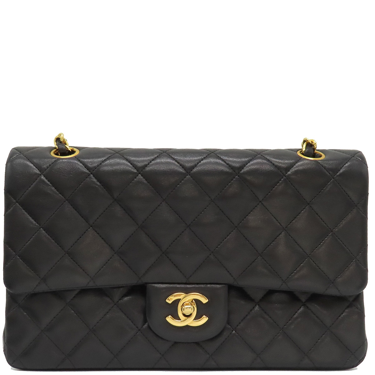 シャネル CHANEL ショルダーバッグ マトラッセ 25 Wチェーン ラムスキン ブラック ゴールド金具 黒 ダブルフラップ ダブルチェーン A01112 14***** 【箱】【中古】