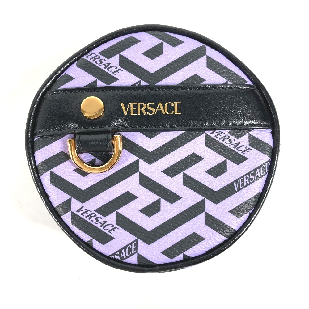 ポーチ 総ロゴ ラグレカ ラウンド メイクポーチ 化粧ポーチ マルチポーチ レザー パープル