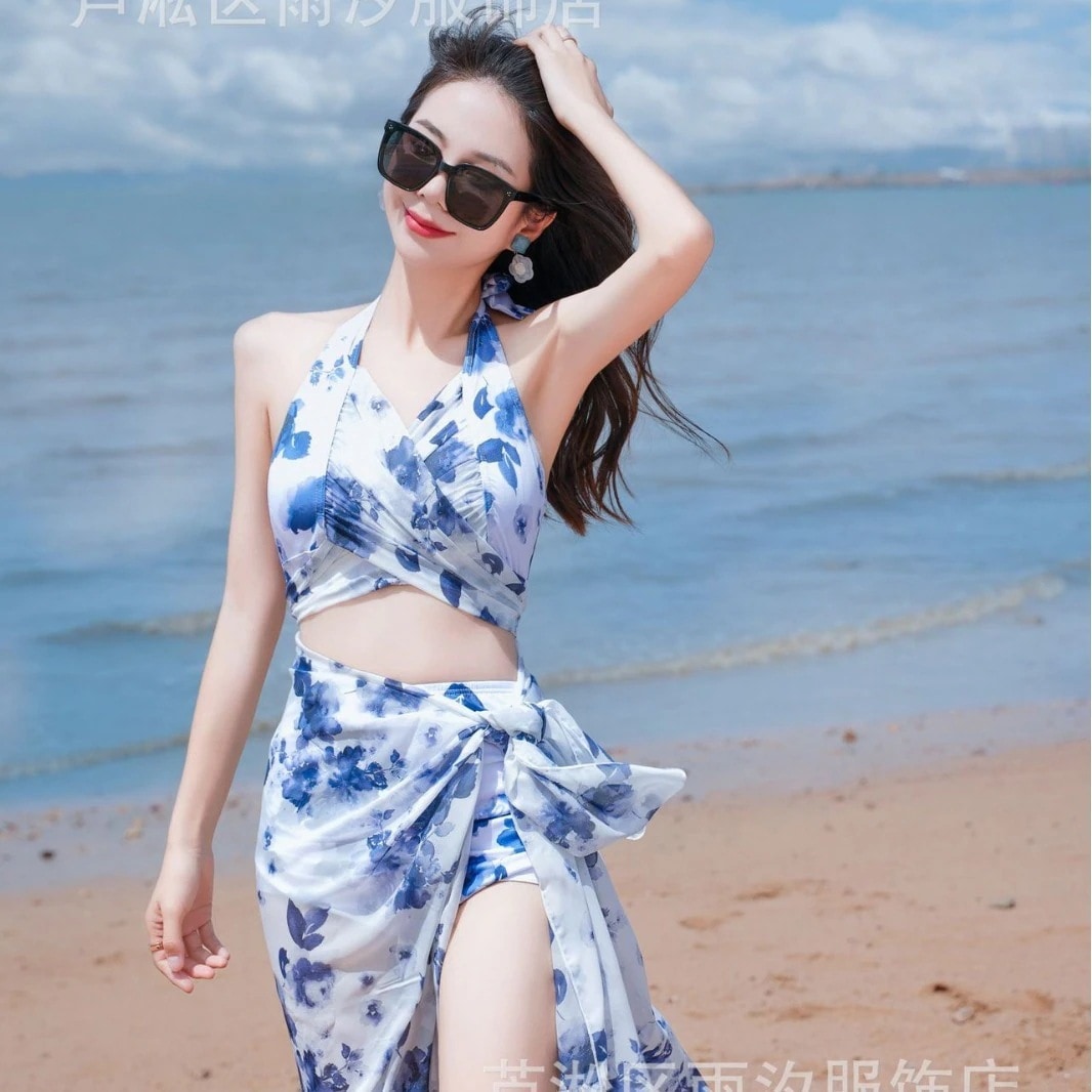 バカンス海辺温泉水着レディーススプリットビキニbikini 3点アドバンスセット