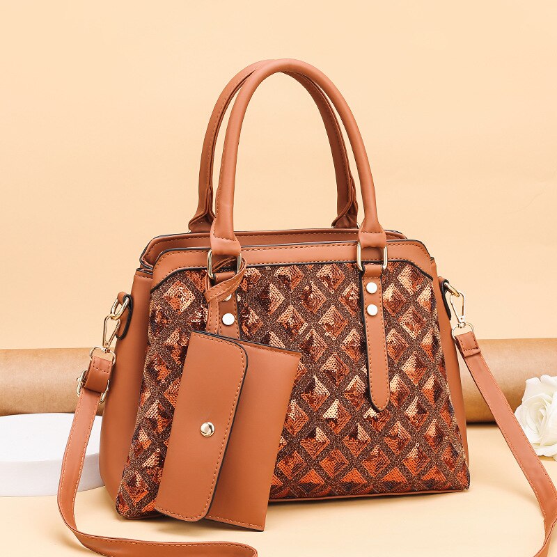 Puレザースパンコールハンドバッグ女性2021新ファッション格子カジュアルワイドショルダーストラップ