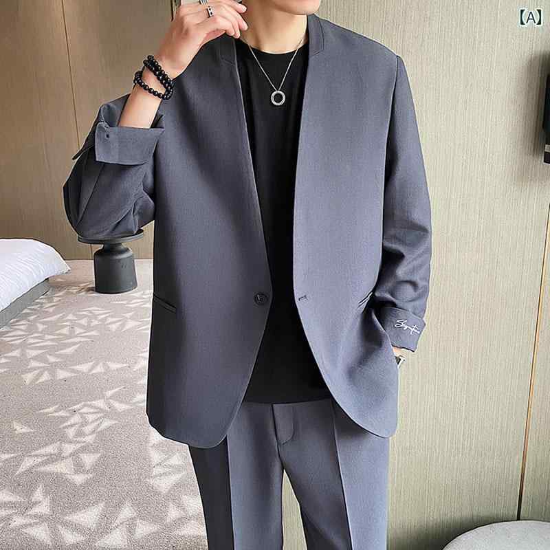 シューズ　スリッパ　カジュアル 春の新 スタイルノー カラー ワン ボタン カジュアル スーツ メンズスーツ 韓国 ジャケット