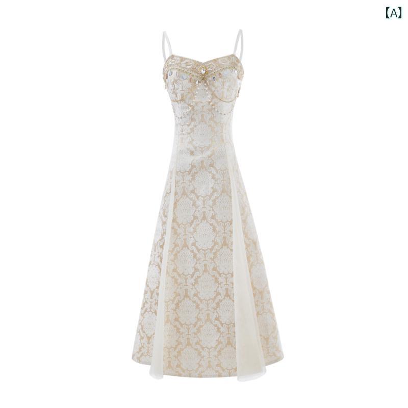 ドレス　パーティー　レディース Blovelan シャンパン ハイエンド 宮殿 風 ライト ドレス スパンコール ジャカード バースデー 春