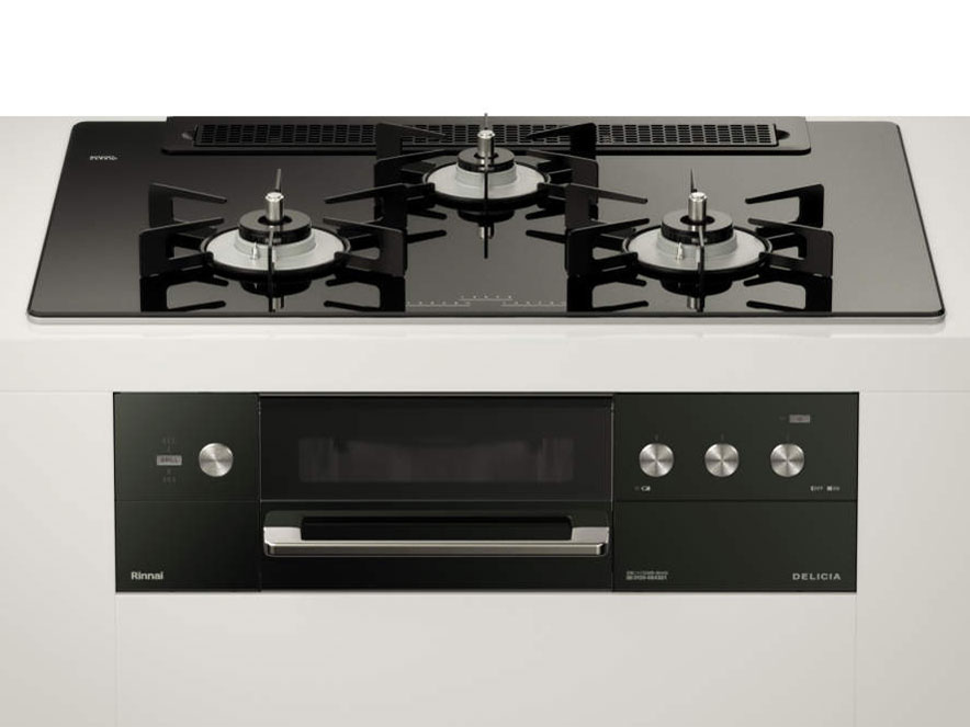 ビルトインコンロ DELICIA デリシア 3口 3V乾電池タイプ ココット別売 都市ガス 13A 75cm クリスタルブラック RHS71W30E11RABW-13A