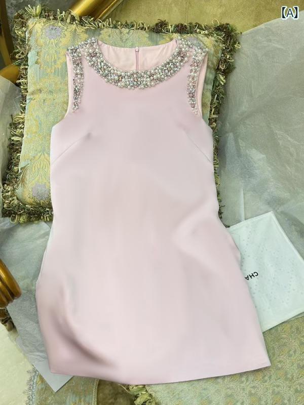 ドレス　パーティー　レディース 2025夏 ヘビー ビーズ 刺繍 ゴージャス ピンク ミニ ドレス ノースリーブ スリムフィット レディース 6,568円