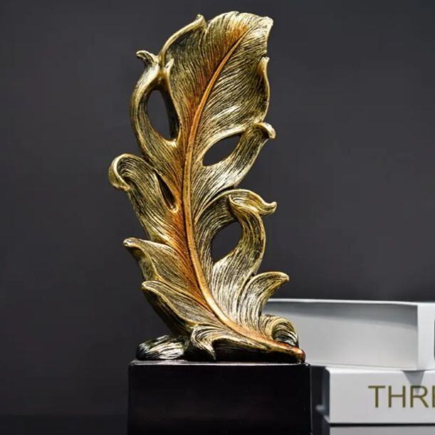 フェザー彫刻 オブジェ 置物 羽 装飾 アート ヴィンテージ風 リビング ゴールド ゴージャス おしゃれ 上品 アンティーク風 テレビスタンド オフィス レトロ