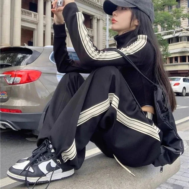 【セットアップ】トラックジャケット フロントジップトップス ワイドパンツ ストリート 韓スト スポーティー 上下セット ガーリー 韓国ファッション