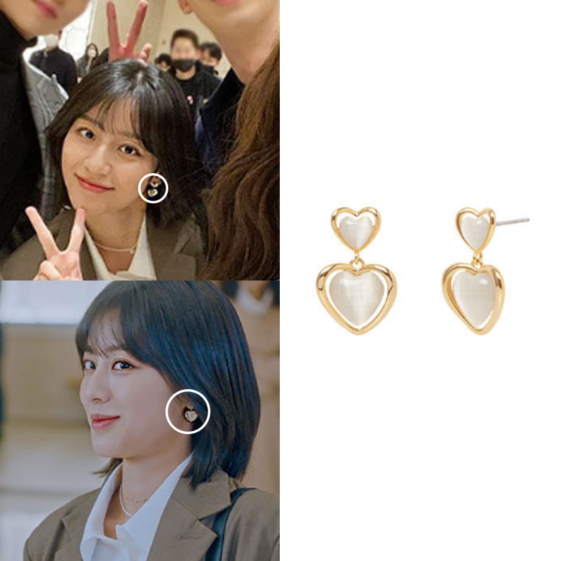 [カンミナ着用][韓国ファッションジュエリー] TWIN HEART DROP デイリーアクセサリー 韓国女性アクセサリー ピアス