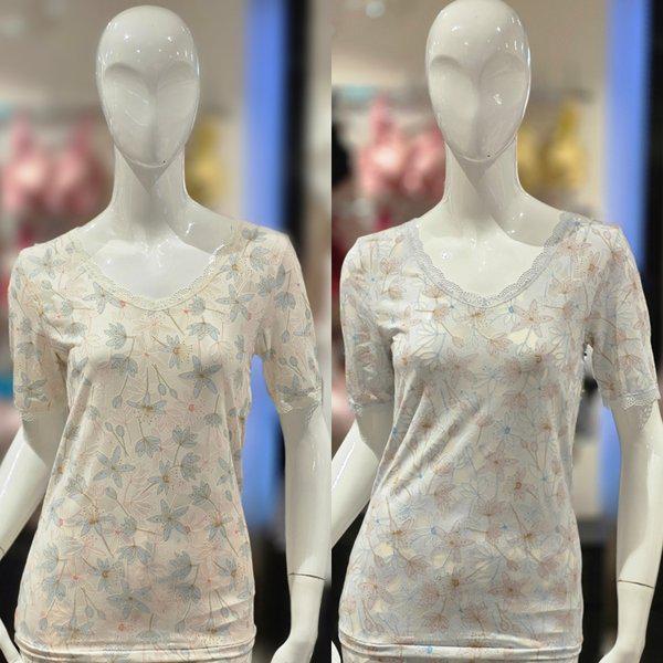 モーダル バーンアウト シンプル レース 半袖トップス(vlg2464a)_s