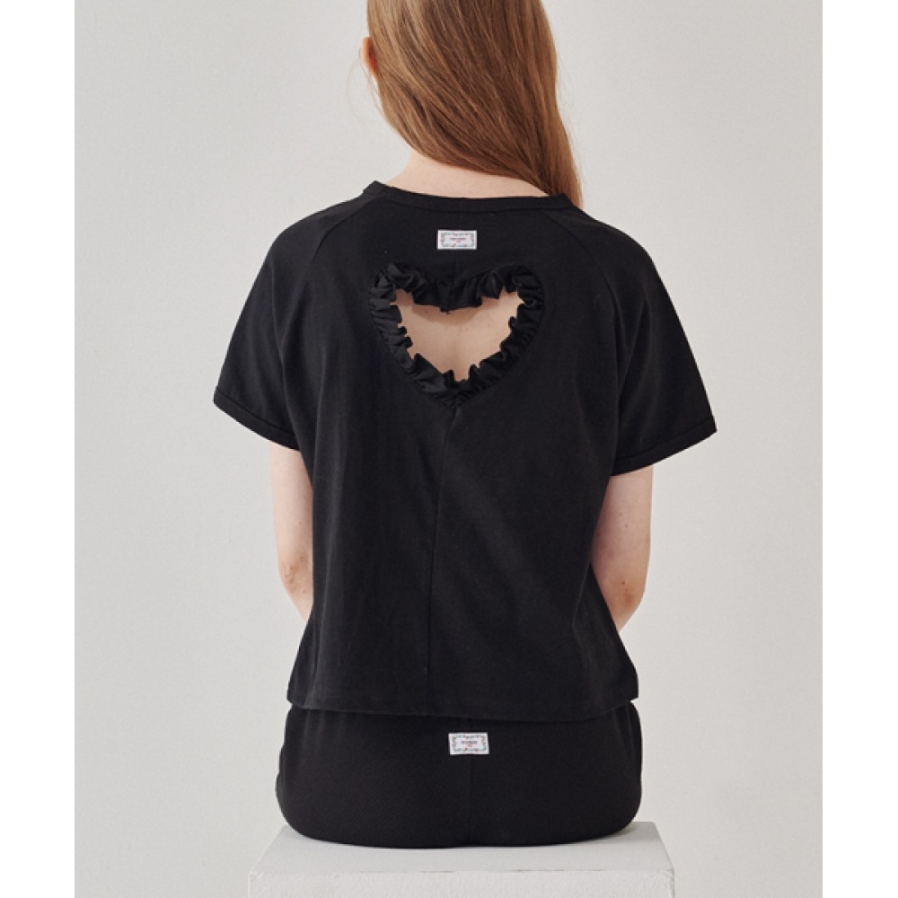 RONRON フリルハートカットアウトパフスリーブハーフTシャツブラック 8,043円