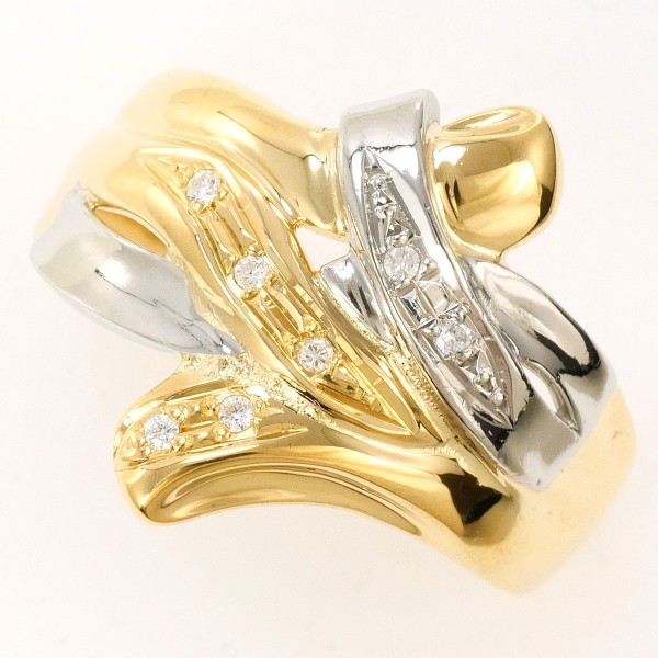 PT900 プラチナ K18YG リング 19号 ダイヤ 0.04 カード鑑別書 ジュエリー 中古