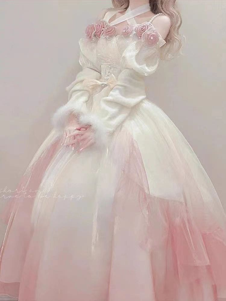 ロリータドレスピンクローズロリータスコスプレプリンセススカート