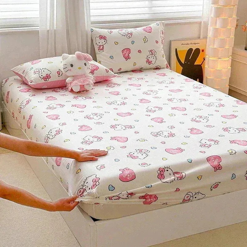 [ハローキティ]ハローキティ/コットンシーツ/シングル/ピュアコットン/サンリオ/カートゥーン/シングル/ダブル/ベッドスプレッド新型ハローキティグッズ