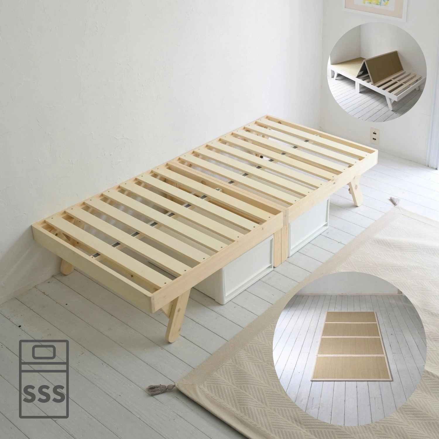 畳ベッド 折りたたみ 折りたたみベッド い草 畳 木製 パタントベッド セミシングルショート ナチュラル(無塗装)