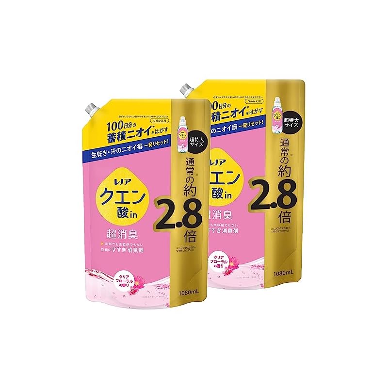 即納まとめ買い レノア クエン酸in 超消臭 すすぎ消臭剤 クリアフローラル 詰め替え 1080mL 2個
