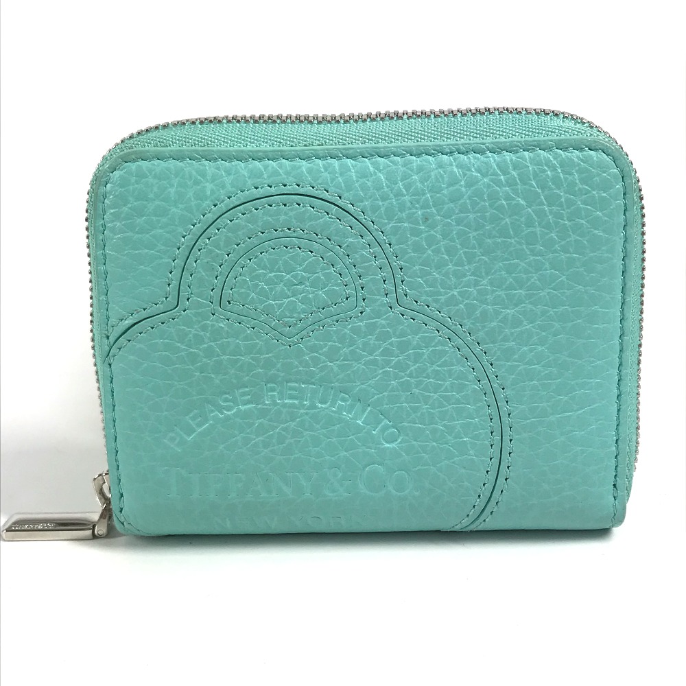 コインケース リターントゥティファニー コンパクトウォレット 財布 小銭入れ ハート ラウンドファスナー レザー ブルー