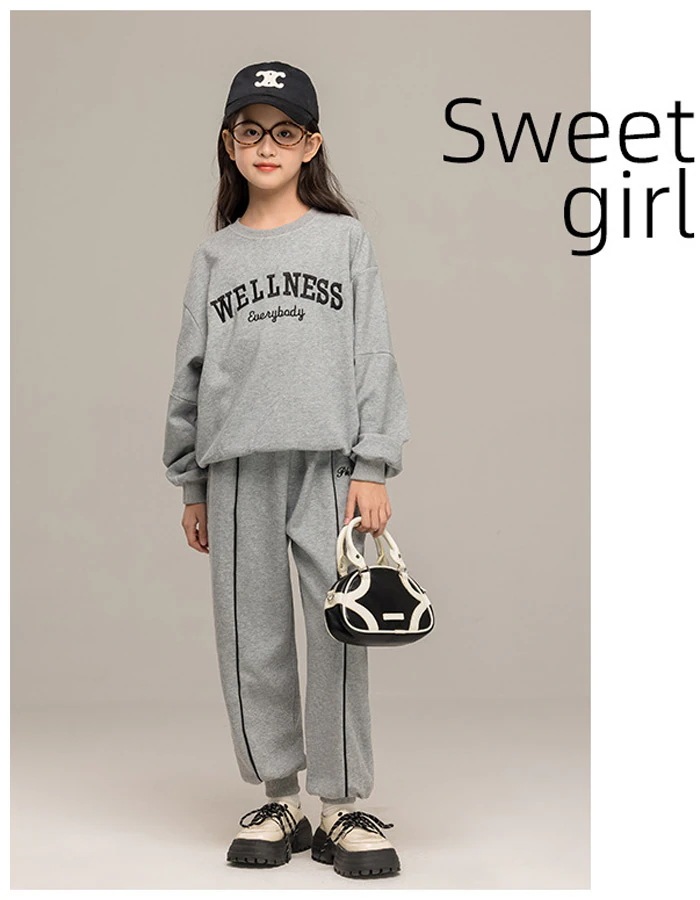 子供服 女の子 セットアップ キッズ ジャージ 春 秋 冬 おしゃれ グレー 上下セット 学生 レジャー スポーツウェア 通学着 春着 秋着 冬着 ジュニア服 ガールズ 長袖 スウェット トレー