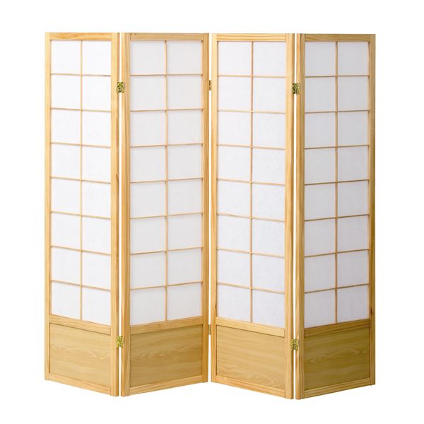 和風衝立/パーテーション 4連 (ナチュラル) 幅450×奥行20×高さ1500mm×4枚 木製 スチール 不織布 完成品 (和室 リビング)