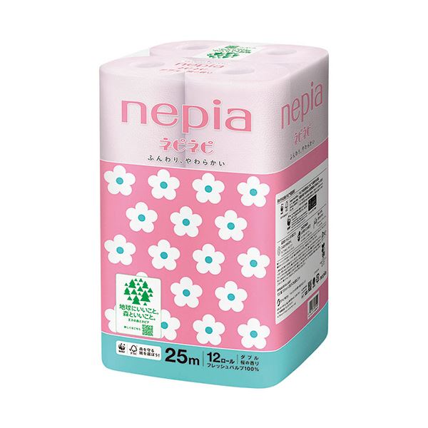 王子ネピアネピネピ トイレットロール ダブル 25m 桜の香り(桜色) 1セット(72ロール:12ロールx6パック)