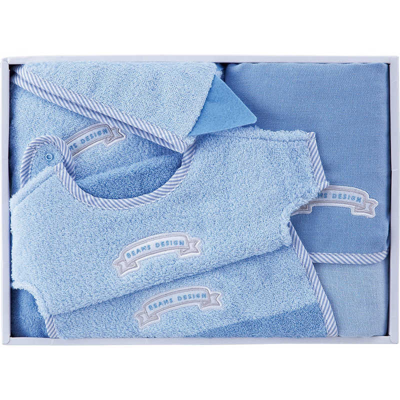 タオル美術館　ベビーバイカラー スタイ×1 ダイカットタオル×1 マルチケット×1 ベビーポンチョ×1 ブルー BEAMS