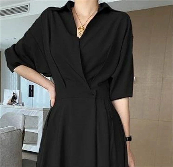 激安価格！きれいめワンピ 大人 かっこいい レトロ エキゾチック Aライン スタイル ワンカラー シャツワンピース ワンピース 大人可愛い きれいめ シンプル カジュアル カシュクール 黒 オリーブ