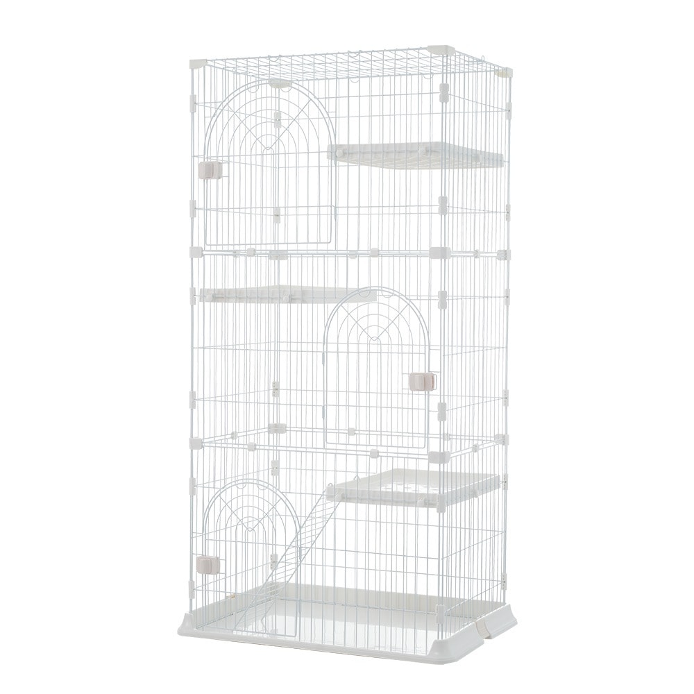 【国内出荷 - 3日配達】おしゃれ 猫 ケージ キャットケージ 3段 猫ゲージ おしゃれ キャットハウス ネコ ハウス 多段 留守番 保護 脱走防止 多頭飼いペットケージ【ホワイト】