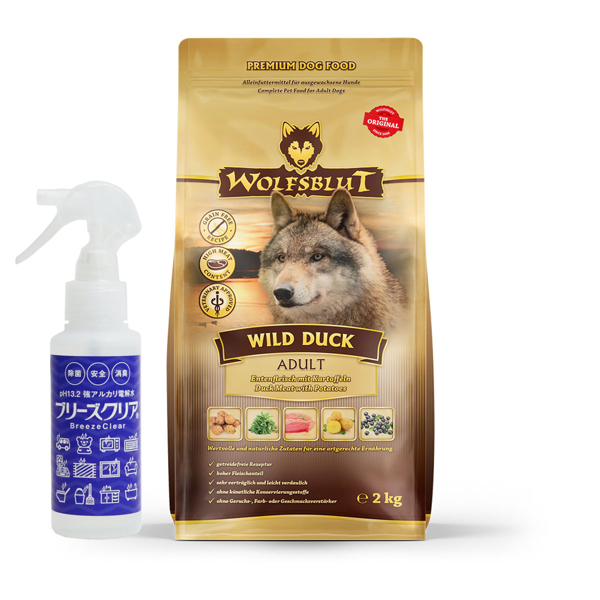 ウルフブラット アダルト ワイルド ダック（ダックとポテト） 2kg 【ph13.2強アルカリ電解水100ml付き】 5,377円
