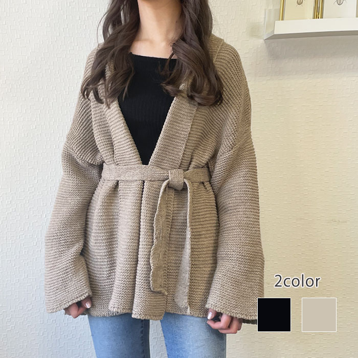 ベルト付きニットカーディガン レディース Y2K 可愛い オープン ニットカーディガン ニット 秋冬アウター レディース 黒 韓国 ファッション 可愛い アウター オフィスルッ