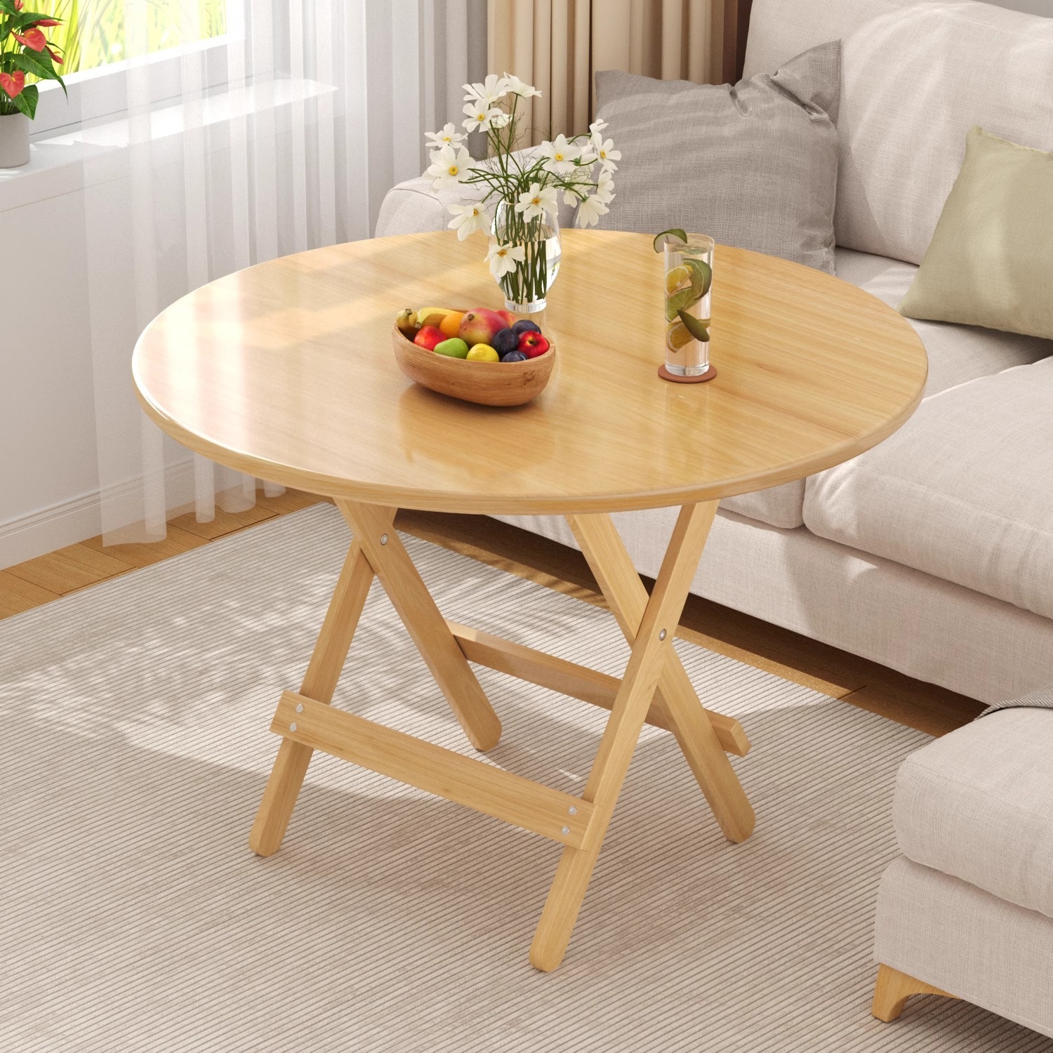小さな家庭用アパートのための無垢材の折りたたみテーブルラウンドテーブルレンタルハウスシンプルなダイニングテーブルポータブルストールテーブル